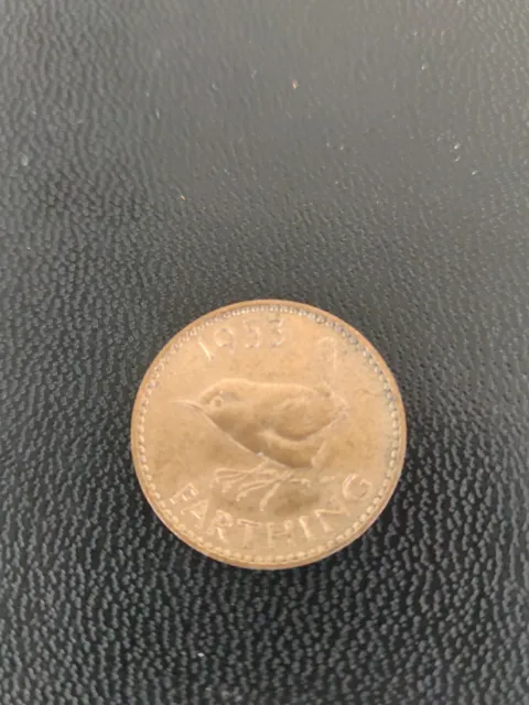 1953 Farthing Coin Queen Elizabeth II Great Britain British Wren Farthing 1/4d