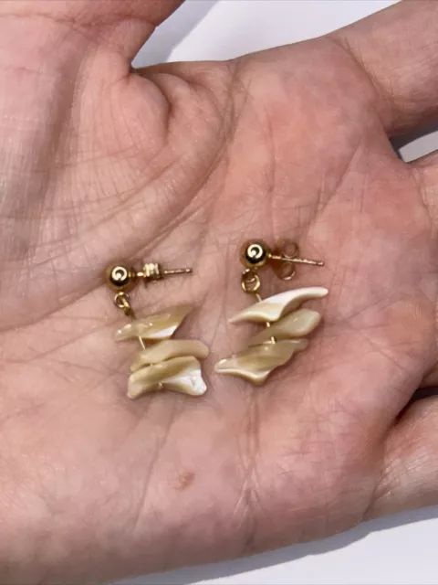 14kt Gold Filled Earrings Ball Post Dangle Shell Tan Brown 1/20th 14kt backs 3