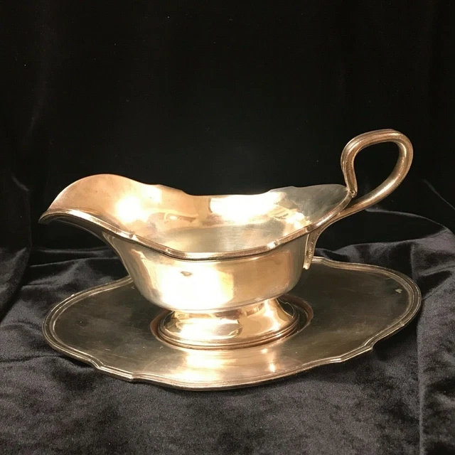 Antique Paul Revere Boston SHEFFIELD GRAVY SAUCE BOAT TRAY SILVER PLATED #413