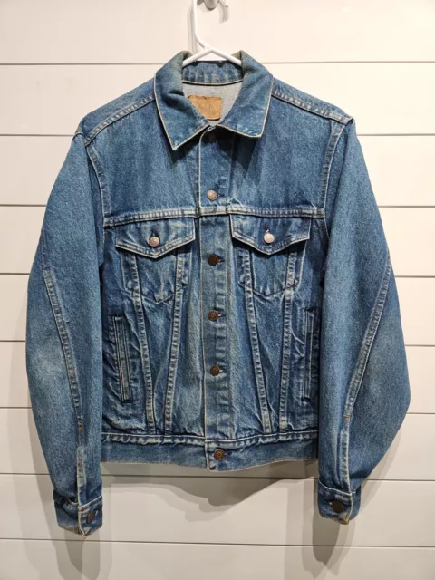Vtg 1970’s Plain Pockets Denim Blue Jean Jacket Coat Mens Medium USA Made