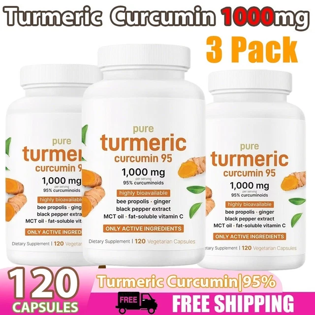 Vit Cap Italian 3X PURE TURMERIC Curcumin Supplement 1000mg | 95% Curcuminoids | 120 ...