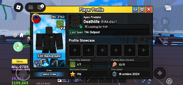Compte Roblox Blox Fruits - Dough Perm, Shark V4, 2 Game Pass, CDK, 3 Storage, Niveau 2400