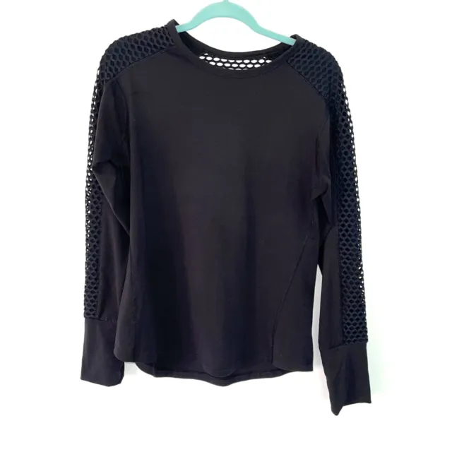 Lorna Jane Womens Top Black Partial Mesh Long Sleeve Logo Pullover Breathable