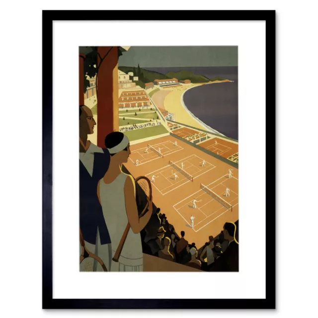 Travel Monte Carlo Monaco Beach Tennis Sea Framed Print Picture Mount 12x16 Inch