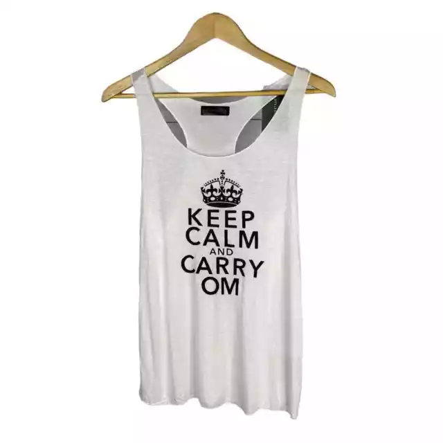Style Stalker Sleeveless Keep Calm & Carry Om Graphic Racerback Tank Top NWT