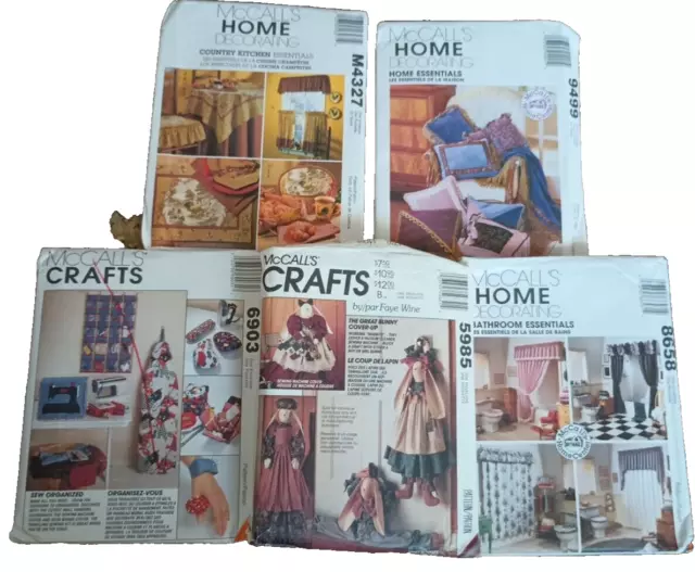 Sewing Pattern Lot Of 5 Crafts Home Decor Curtains Pillows Wall Hanging Uncut