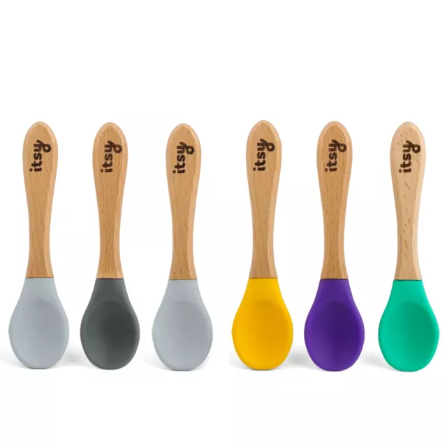 Itsy Spoonz Soft Tip Baby Infant Bamboo Silicone Spoons 6-Pack Baby Led Weaning