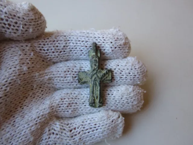 RARE ancient Byzantine massive bronze relief cross.