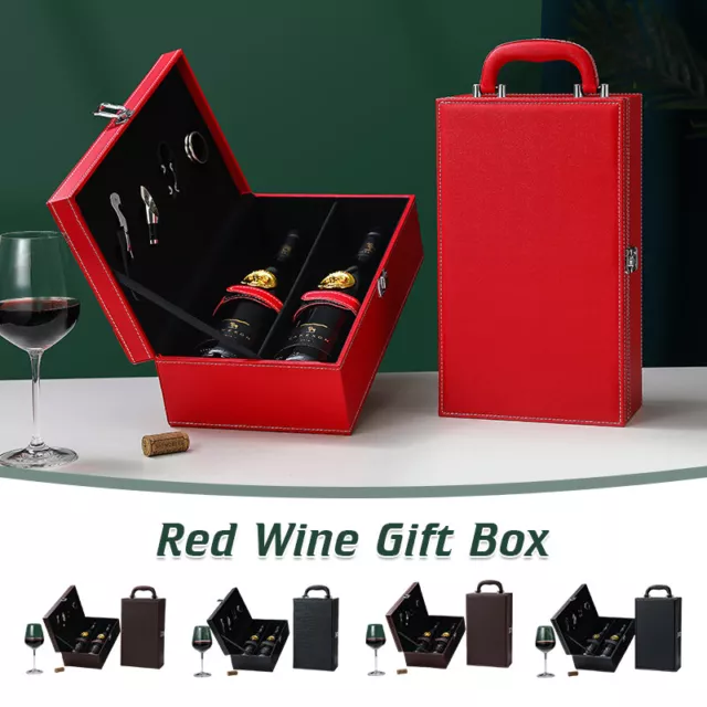 Vintage PU Leather Box Wine Bottle Carrying Holder Storage Case Box for Gift