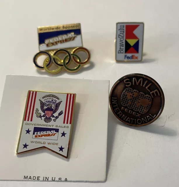 4  Fedex Lapel Pins ~ Bz Bravo Zulu ~ Olympics ~ Intl ~ Gov't ~ Federal Express