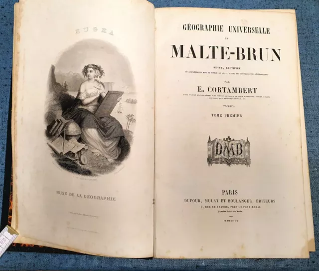 1860 Geografía Universelle Malte Brun Volumen 1 Libro antiguo ilustrado...
