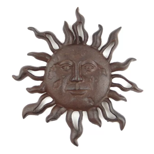 Cast Iron Sun Face Rays Wall Decor Heavy Duty Rustic Antique Brown Patina