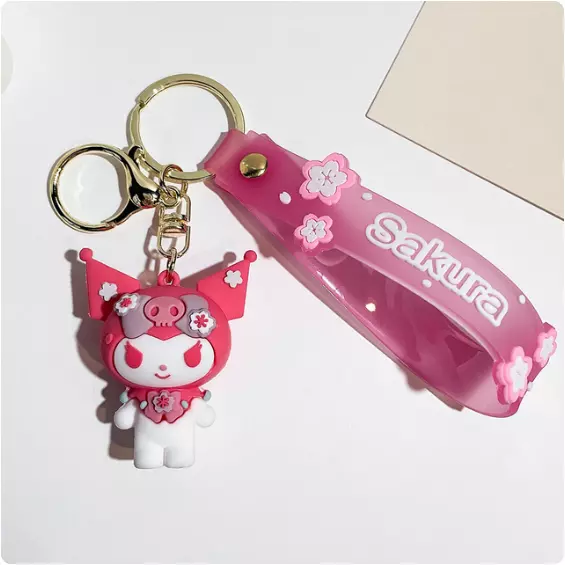 Cute Sanro Cartoon Pink Key Ring Kuromi Silicone Pvc Car Keychains Pendant