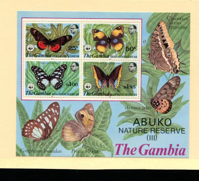 Gambie 1980 papillons WWF Scott 407a feuille de 4 jamais charnières