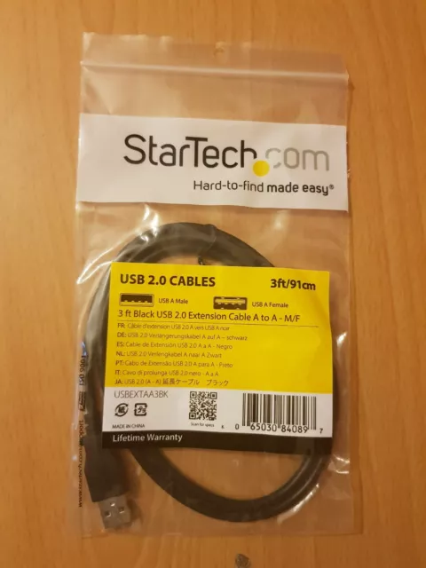 Cable de extensión USB 2.0 negro StarTech 3 ft (91 cm) de la A a la A - macho/hembra