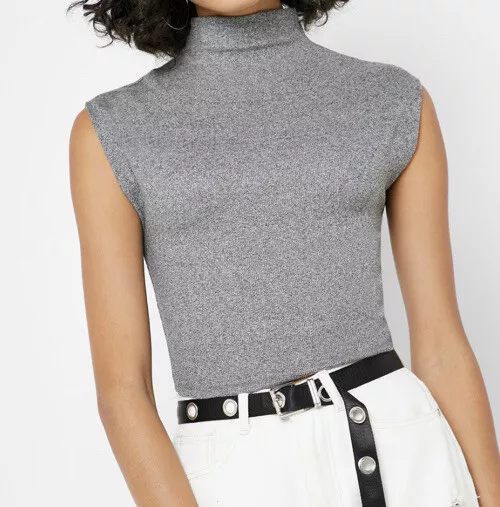 NWT Topshop Women’s Sleeveless Funnel Neck Top In Grey Size 6