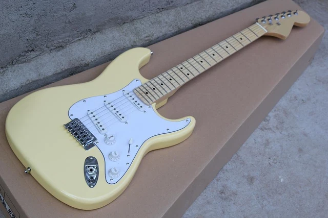 Milk Yellow Electric Guitar with Maple Fretboard,White Pickguard,Chrome Hardware
