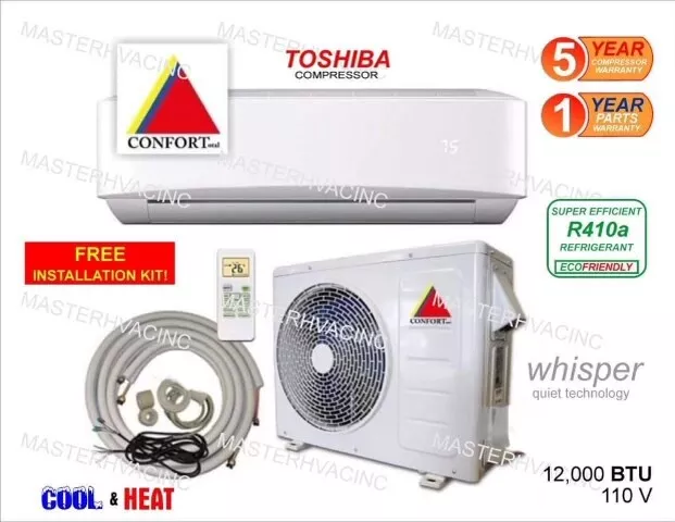 12,000 BTU Ductless Air Conditioner, Heat Pump Mini Split 110V 1 Ton W/kit, WiFi