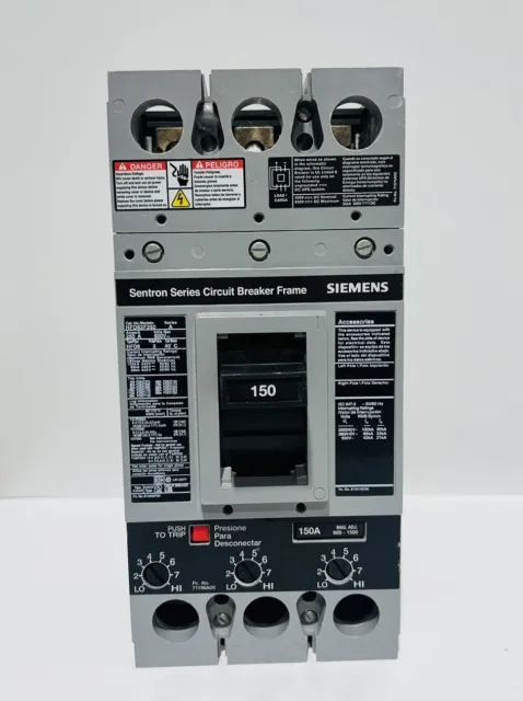 Siemens HFD63F250 Sentron Circuit Breaker 3p 250a 600v 150A Trip