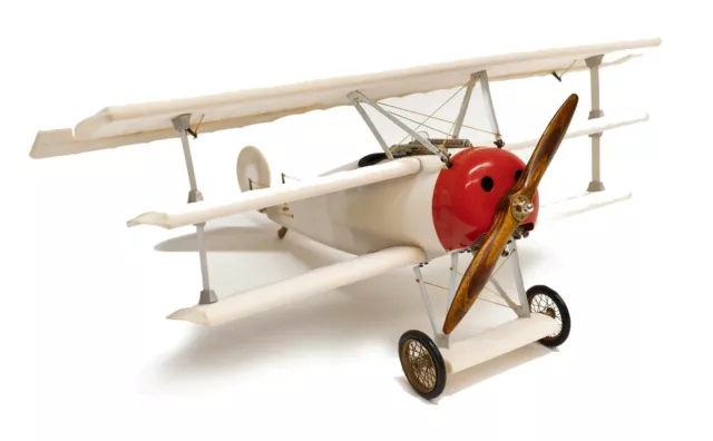 WWI Fokker DR 1 Triplane Transparent Wood Model 15" Desk Top Red Baron Airplane