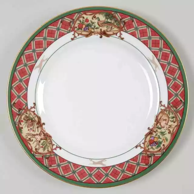 Noritake Royal Hunt Salad Plate 8 1/4 inches Fruit Animal Red Plaid Green Band