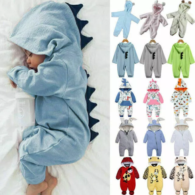 Infant Newborn Baby Girl Boy Warm Cute Bodysuit Hooded Romper Jumpsuit Winter AU