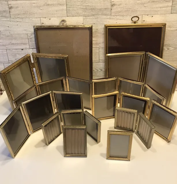 VTG Metal Picture Frames MCM Brass Gold Tone Lot of 12 Gallery Wall Easel Back