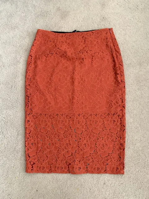 River Island Womens Sexy Red Lace Pencil Skirt With Split. UK 14 BNWOT RRP £49