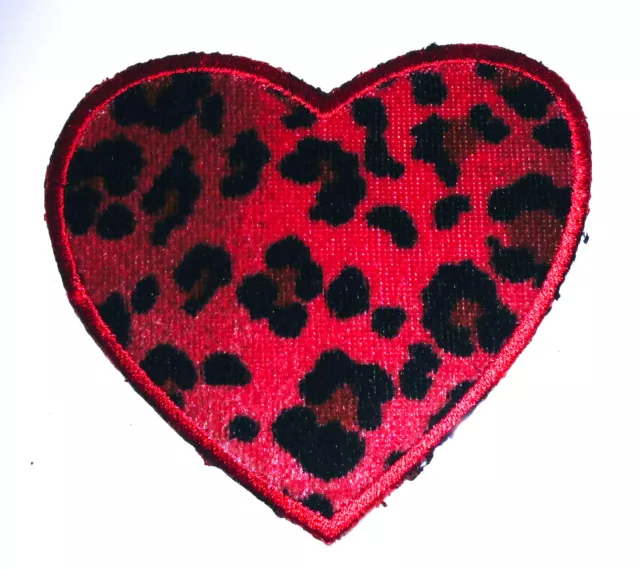 Red Leopard Heart Plush Faux Fur Iron On Patch applique rockabilly punk - 9