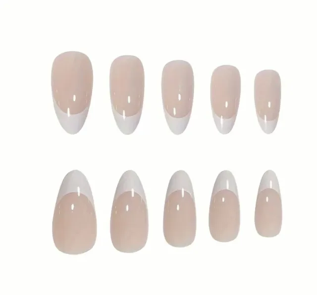 24 Medium/ Short False Nails French Manicure Fake Tips Press On Full Cover Nails 2