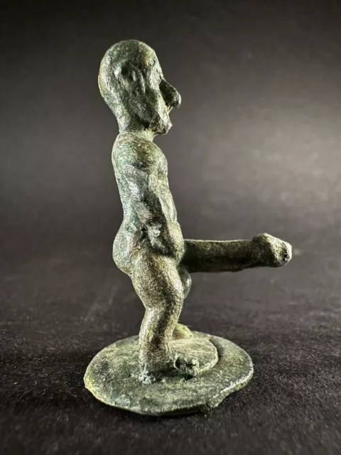 Ca 200-300 Ad Finest Roman Bronze Man Standing Fertility Phallus Amulet On Stand