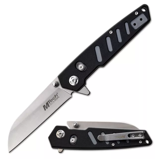 MTECH USA - Manual Folding Knife - Satin Stainless Steel Blade, Black and Grey