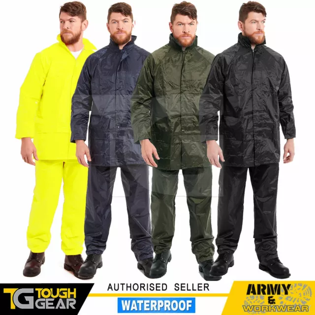 Waterproof Rain Suit Packaway Set Mens Jacket Trousers Fishing Army Military