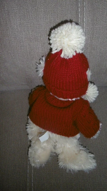 Doudou Peluche Ours Beige Pull Bonnet Rouge Bordeau Bukowski 26 cm 2