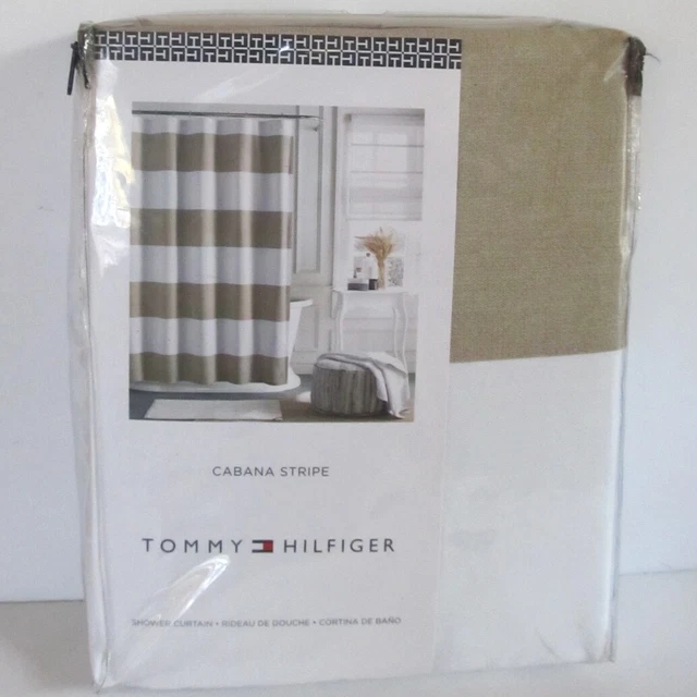 Tommy Hilfiger Shower Curtain New Tan Brown White Cabana Stripe 72 in X 72