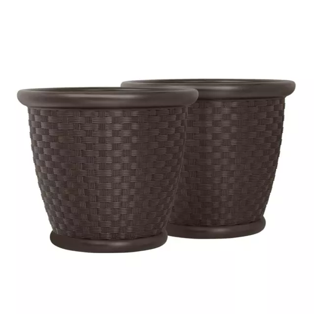 Planter Large Plant Garden Flower Pot Round Molded Resin Brown 22 Inch (2 Pack)