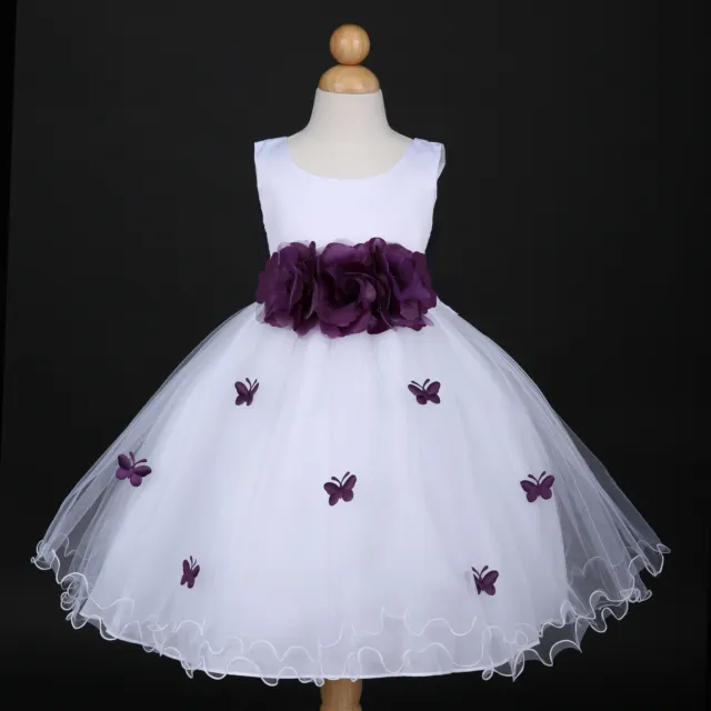 White/Plum Purple Wedding Flower Girl Dress Pageant Gown 6M 12M 18M 2 4 6 8 10