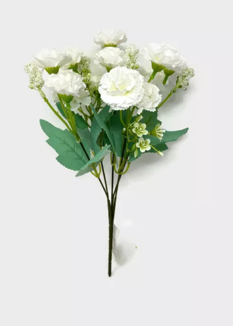Mini Artificial Carnation & Gypsophila Flower Bush 30cm - Ivory Pink or Yellow