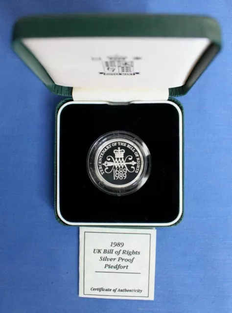 1989 Silver Piedfort Proof £2 coin "Bill of Rights" in Case with COA