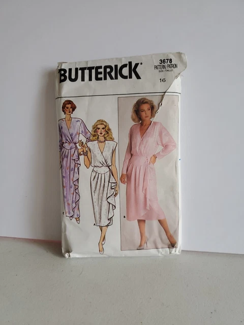 Butterick Sewing Pattern #3678 Size 16 Misses Wrap Dress