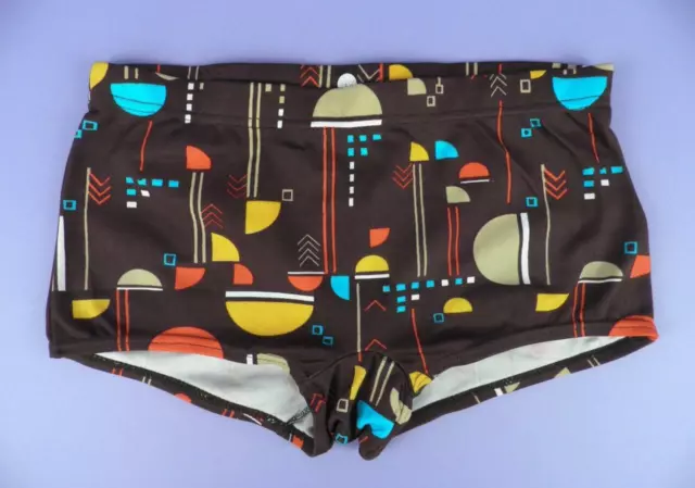 Original Unused Stock, c1970s Puma Hipster Style Patterned Trunks - Brown, ms 2