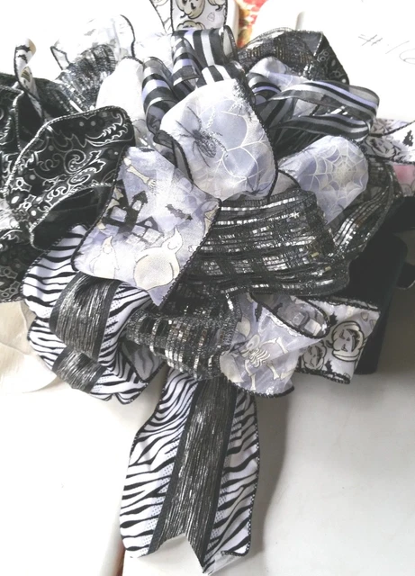 Large 19 x 8 inches tall Halloween Bow  Black and White 6 Different Ribbons