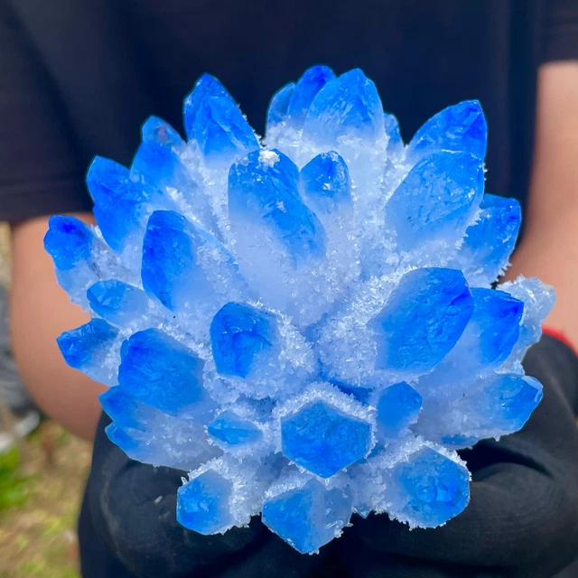 2.02LB New Find sky blue Phantom Quartz Crystal Cluster Mineral Specimen Healing 4