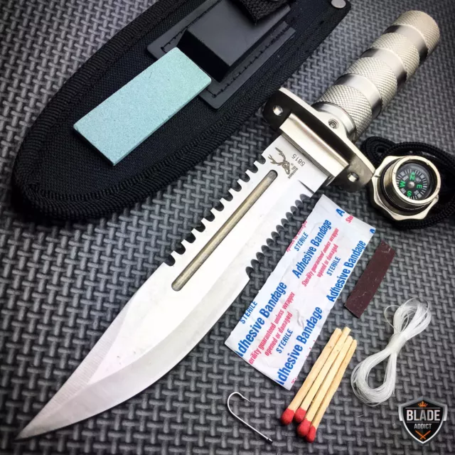 11" Tactical Fishing Hunting CAMPING Knife FIXED BLADE Bowie + Survival Kit NEW