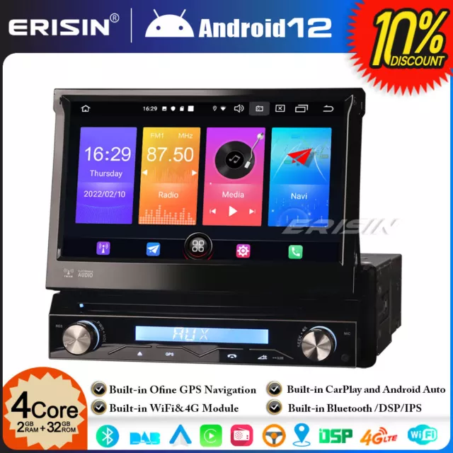 DAB+ Android 12 Detachable 1Din Autoradio GPS Bluetooth 4G WiFi TNT Navi CarPlay 2