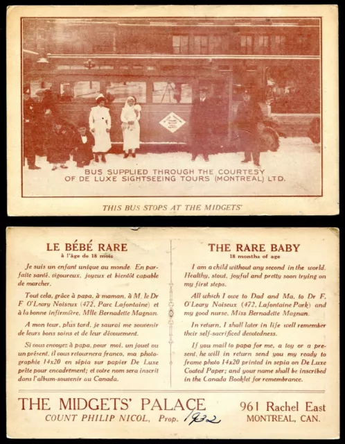MONTREAL Quebec Postcard 1910s Midgets Palace Tour Bus Advertising