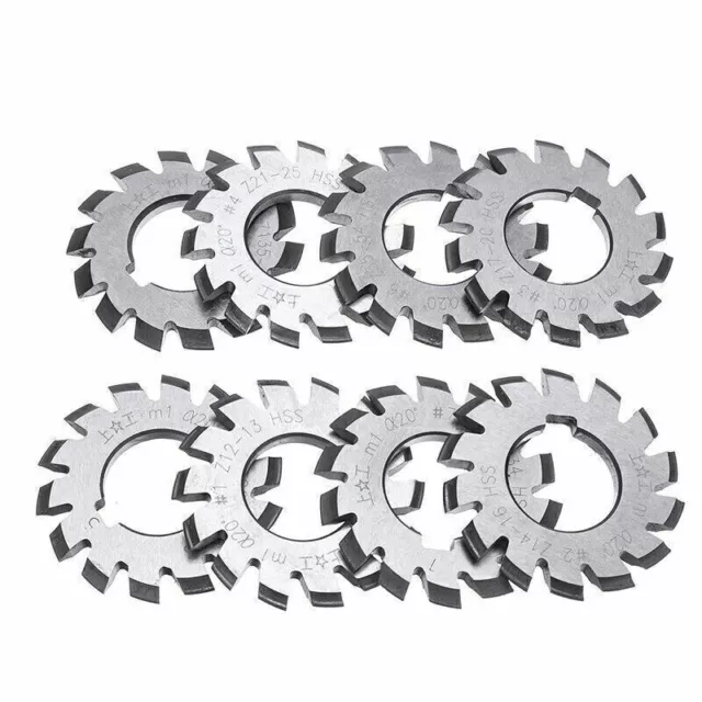 8pc M1 PA20° 20 Degree HSS Involute Gear Cutters Set #1-8 Assortment Tool Kit