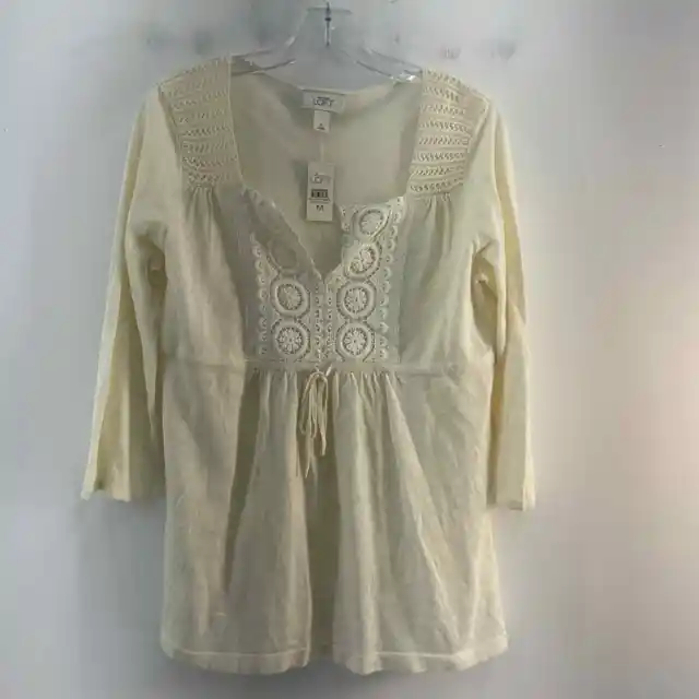 NWT Ann Taylor LOFT Cream LS Linen Blouse - Women's M