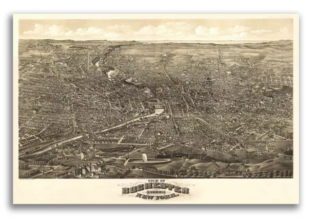 1880 Rochester New York Vintage Old Panoramic NY City Map - 20x30