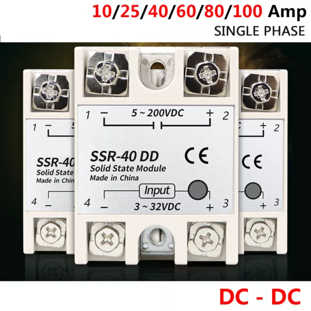 10 to 100 Amp SSR Solid State Relays Module Single Phase DC 3V-32V to DC 5V-200V